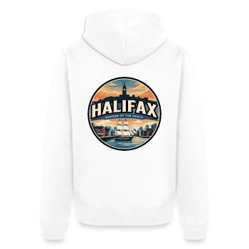 Badge de voyage rétro de la Citadelle d’Halifax - Veste à capuche bio Premium Unisexe - blanc - Dos - Thijin (182cm)