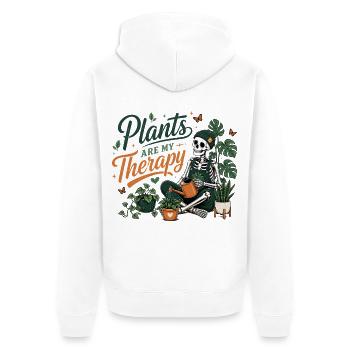 Plants are my Therapy Skeleton Plant Design - Unisex Premium Organic Zip Hoodie - white - Back - Thijin (182cm)