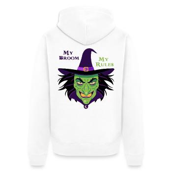 Mon balai, mon t-shirt de sorcière des règles - Veste à capuche bio Premium Unisexe - blanc - Dos - Thijin (182cm)