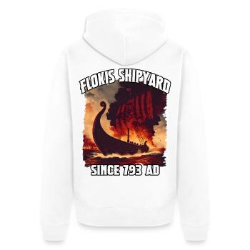 Incendie Viking au chantier naval Flokis - Veste à capuche bio Premium Unisexe - blanc - Dos - Thijin (182cm)