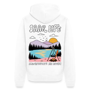Saarland, Schwenker, Echt Saarländisch - Unisex Premium Bio Zip Hoodie - Weiß - Hinten - Thijin (182cm)