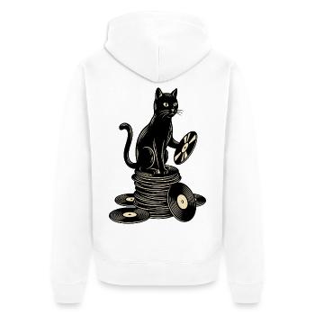 Lustige Katze auf Schallplatten Vinyl LP Musik - Unisex Premium Bio Zip Hoodie - Weiß - Hinten - Thijin (182cm)