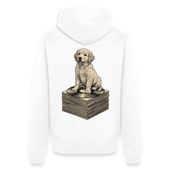 Funny Dog Sitting on Retro Music Records - Unisex Premium Organic Zip Hoodie - white - Back - Thijin (182cm)