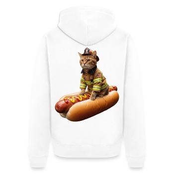 Chat pompier drôle sur un hot-dog - Veste à capuche bio Premium Unisexe - blanc - Dos - Thijin (182cm)