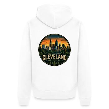 Cleveland The Forest City Retro Sunset Badge - Unisex Premium Organic Zip Hoodie - white - Back - Thijin (182cm)