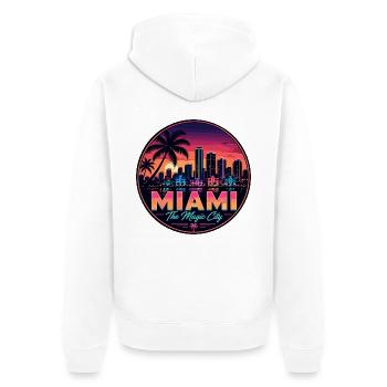 Badge rétro du Palm Sunset de Miami Magic City - Veste à capuche bio Premium Unisexe - blanc - Dos - Thijin (182cm)