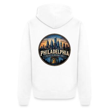 Emblème rétro de la ville de l’amour fraternel de Philadelphie - Veste à capuche bio Premium Unisexe - blanc - Dos - Thijin (182cm)