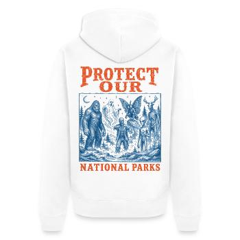 Les cryptides protègent nos parcs nationaux - Veste à capuche bio Premium Unisexe - blanc - Dos - Thijin (182cm)