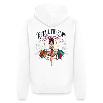 Expert en thérapie par le magasinage - Veste à capuche bio Premium Unisexe - blanc - Dos - Thijin (182cm)