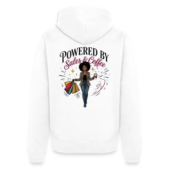 Powered By Sales and Coffee Black Woman - Unisex Premium Bio Zip Hoodie - Weiß - Hinten - Thijin (182cm)