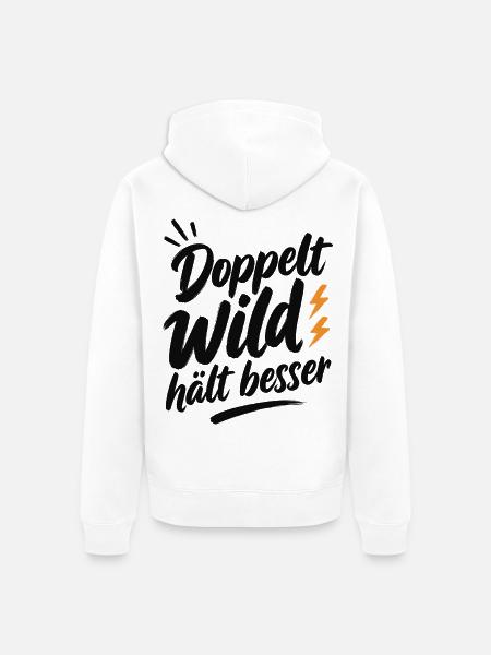 Doppelt_Wild_haelt_besser_Schwarz - Unisex Premium Bio Zip Hoodie - Weiß