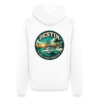 Emblème rétro du village de pêcheurs le plus chanceux de Destin - Veste à capuche bio Premium Unisexe - blanc - Dos - Thijin (182cm)