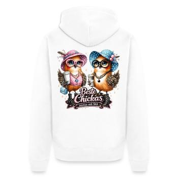 Beste Chickas – Immer mit Stil - Unisex Premium Bio Zip Hoodie - Weiß - Hinten - Thijin (182cm)