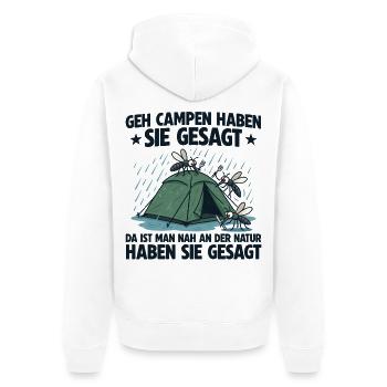 Camping Nah an der Natur Zelten - Unisex Premium Bio Zip Hoodie - Weiß - Hinten - Thijin (182cm)