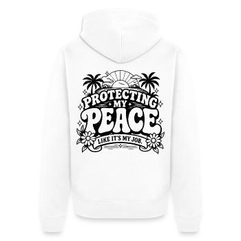 Meine Ruhe Schützen - Unisex Premium Bio Zip Hoodie - Weiß - Hinten - Thijin (182cm)