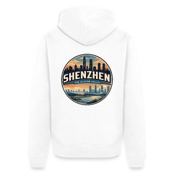 Emblème rétro de la skyline de la baie de Shenzhen - Veste à capuche bio Premium Unisexe - blanc - Dos - Thijin (182cm)