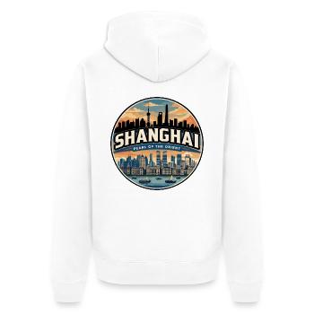 Retro Shanghai Pudong Reiseabzeichen - Unisex Premium Bio Zip Hoodie - Weiß - Hinten - Thijin (182cm)