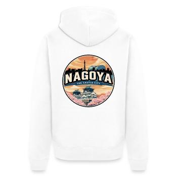 Insigne rétro du Cherry Blossom du Château de Nagoya - Veste à capuche bio Premium Unisexe - blanc - Dos - Thijin (182cm)