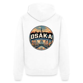 Badge de voyage rétro Osaka Dotonbori - Veste à capuche bio Premium Unisexe - blanc - Dos - Thijin (182cm)