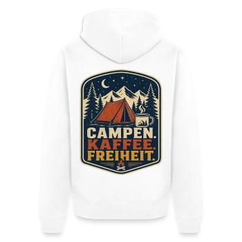 Campen Kaffee Freiheit – Outdoor Camping Spruch - Unisex Premium Bio Zip Hoodie - Weiß - Hinten - Thijin (182cm)