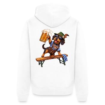 Teckel drôle avec de la bière en costume bavarois - Veste à capuche bio Premium Unisexe - blanc - Dos - Thijin (182cm)