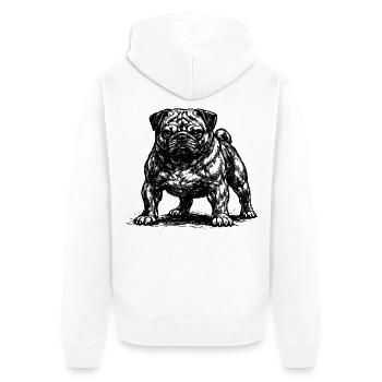 Muskulöser Mops mit bösem Blick - Unisex Premium Bio Zip Hoodie - Weiß - Hinten - Thijin (182cm)