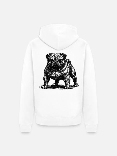 Muskulöser Mops mit bösem Blick - Unisex Premium Bio Zip Hoodie - Weiß
