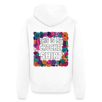 Inscription sur une chemise au crochet : Monde de laine colorée - Veste à capuche bio Premium Unisexe - blanc - Dos - Thijin (182cm)
