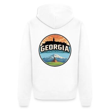 Retro Georgia Gergeti Dreifaltigkeitsabzeichen - Unisex Premium Bio Zip Hoodie - Weiß - Hinten - Thijin (182cm)