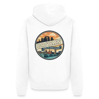 Retro Britain Big Ben Reiseabzeichen - Unisex Premium Bio Zip Hoodie - Weiß - Hinten - Thijin (182cm)