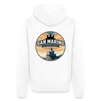 Insigne rétro du château de San Marino Guaita - Veste à capuche bio Premium Unisexe - blanc - Dos - Thijin (182cm)