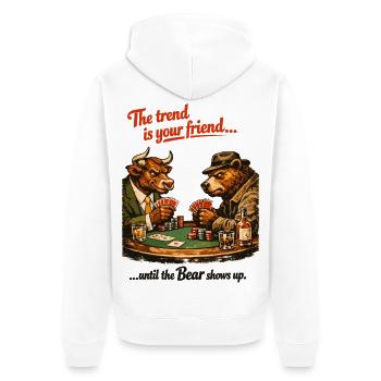 Bulle & Bär Poker: The Trend Is Your Friend - Unisex Premium Bio Zip Hoodie - Weiß - Hinten - Thijin (182cm)