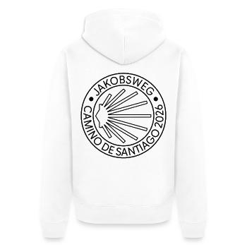Camino de Santiago 2026 | Jakobsweg Stempel - Unisex Premium Bio Zip Hoodie - Weiß - Hinten - Thijin (182cm)