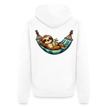 Faultier in Hängematte mit Cocktail - Unisex Premium Bio Zip Hoodie - Weiß - Hinten - Thijin (182cm)
