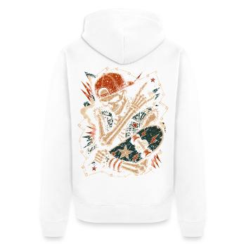 Skateur Skeleton Rocker Skateboard Vintage Halloween - Veste à capuche bio Premium Unisexe - blanc - Dos - Thijin (182cm)
