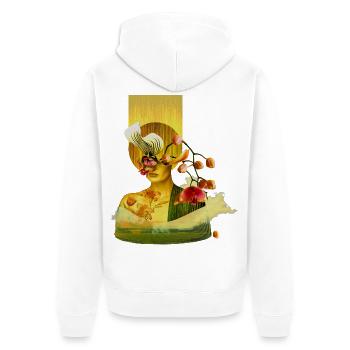 Goldene Orchidee – Surreal Fresh Collage - Unisex Premium Bio Zip Hoodie - Weiß - Hinten - Thijin (182cm)