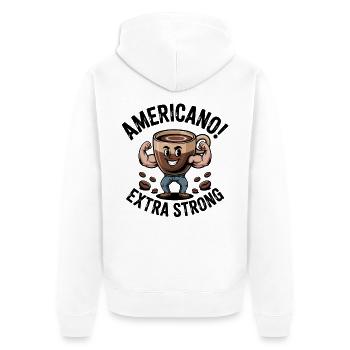 Américain fort – Dessin animé Flex Cup - Veste à capuche bio Premium Unisexe - blanc - Dos - Thijin (182cm)