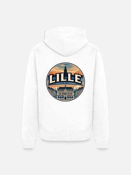 Retro Lille Grand Place Reiseabzeichen - Unisex Premium Bio Zip Hoodie - Weiß