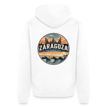 Insigne rétro de la Basilica du Pilar de Saragosse - Veste à capuche bio Premium Unisexe - blanc - Dos - Thijin (182cm)