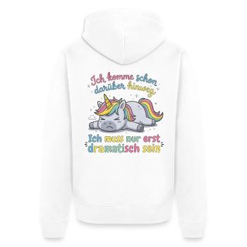Dramatisches Einhorn: Ich muss erst dramatisch ... - Unisex Premium Bio Zip Hoodie - Weiß - Hinten - Thijin (182cm)