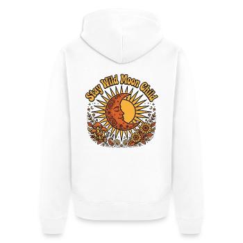 Stay Wild Moon Child Boho Mond Sonne Shirt Damen  - Unisex Premium Bio Zip Hoodie - Weiß - Hinten - Thijin (182cm)
