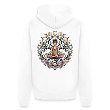 Yoga Woman Arbre de la Vie Phases de la Lune du Lotus - Atma Boho - Veste à capuche bio Premium Unisexe - blanc - Dos - Thijin (182cm)