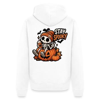 Stay Spooky Skeleton in Pumpkin - Unisex Premium Organic Zip Hoodie - white - Back - Thijin (182cm)