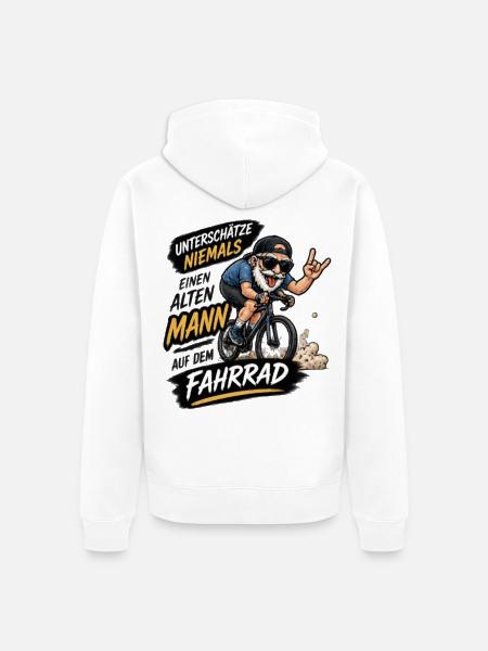 Nie Unterschätze Mann am Fahrrad - Unisex Premium Bio Zip Hoodie - Weiß