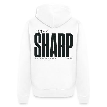 Ich bleibe wachsam | Fotografenausgabe - Unisex Premium Bio Zip Hoodie - Weiß - Hinten - Thijin (182cm)