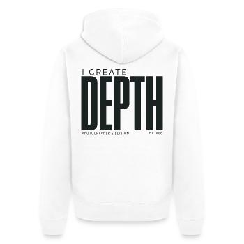 I Create Depth | Photographer's Edition - Unisex Premium Organic Zip Hoodie - white - Back - Thijin (182cm)