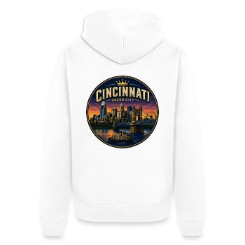 Cincinnati Queen City Retro Hängebrücke - Unisex Premium Bio Zip Hoodie - Weiß - Hinten - Thijin (182cm)