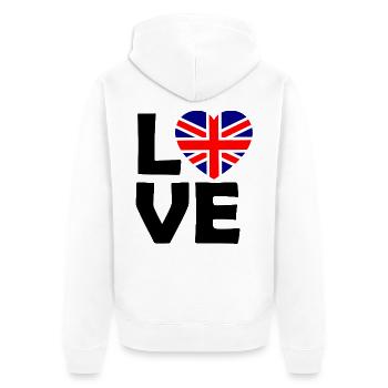 UK Flaggenherz - Unisex Premium Bio Zip Hoodie - Weiß - Hinten - Thijin (182cm)