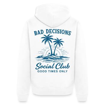 Dårlige beslutninger Socialklub Kun Gode Tider - Premium økologisk unisex-hættejakke - hvid - Bagpå - Thijin (182cm)