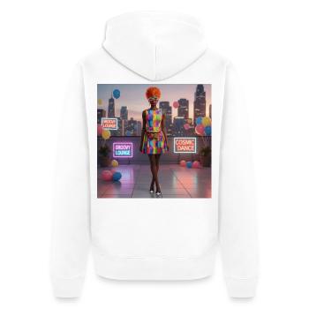 Geometrisches Neon-Diva-Kleid - Unisex Premium Bio Zip Hoodie - Weiß - Hinten - Thijin (182cm)